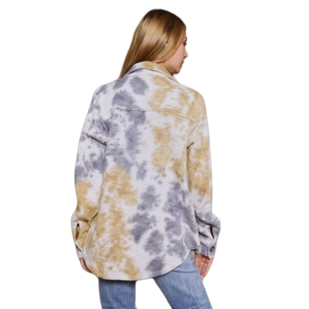 NWT  Mystree  Women's S   Tie-dye  Shacket  Pockets  Camel & Blue - Picture 2 of 7